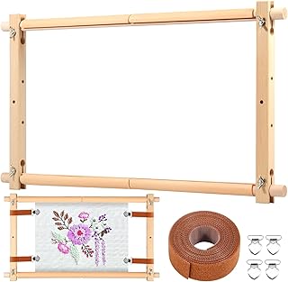 Littleduckling Stickrahmen aus Holz Kreuzstich-Rahmen Drehbarer Needlepoint Stickerei Tapisserie Rollrahmen Verstellbarer Needlepoint-Spannrahmen Quadratischer Punch-Nadel-Rahmen für Stickerei (21x12)