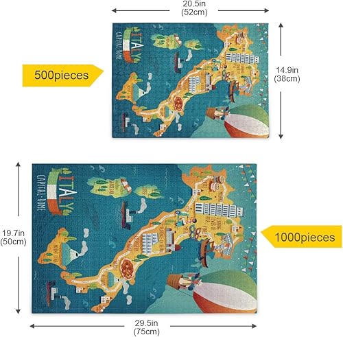 Miniatura 5 de ALAZA Rompecabezas de 500 piezas, colorido mapa de viaje de Italia, gran rompecabezas educativo de descompresión intelectual, juego de arte de pared