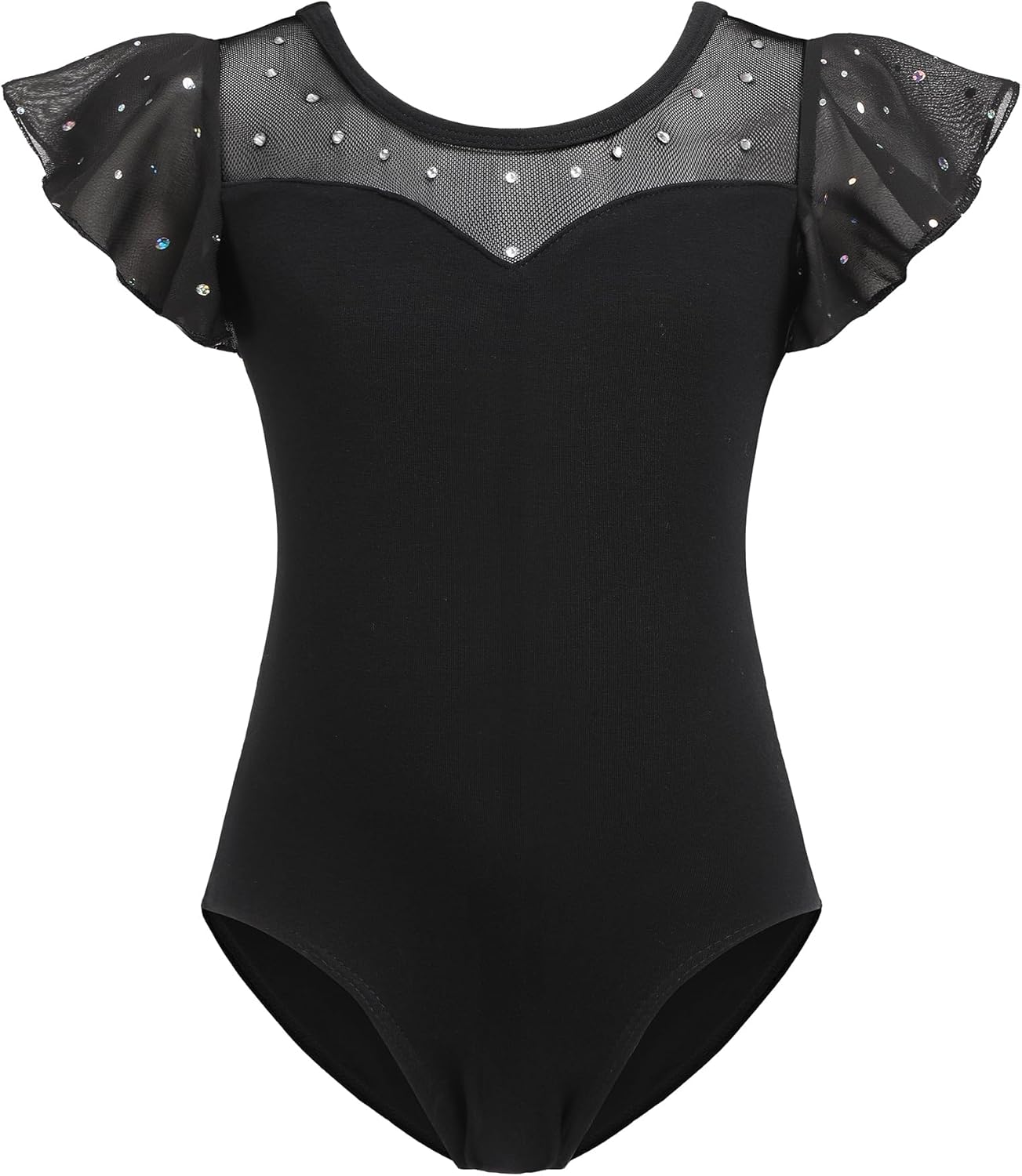 Zaclotre Girls Ruffle Sleeve Ballet Leotards Toddler Mesh Dance Leotard Sparkly Gymnastics Outfits