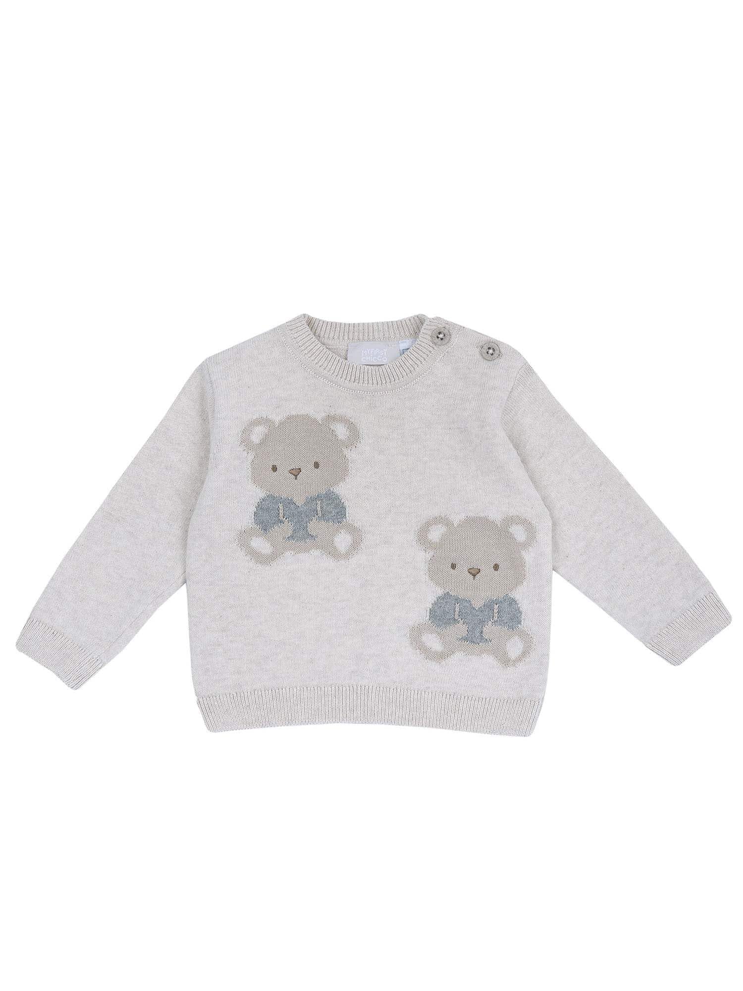 Chicco, Maglione per neonato girocollo in misto cotone e lana, Beige