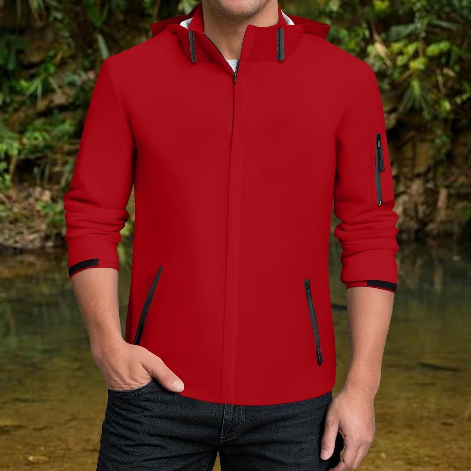 Rain Windbreaker Jacket For Men winter Waterproof Lightweight Windbreaker Coats Hooded Long Sleeve Raincoat