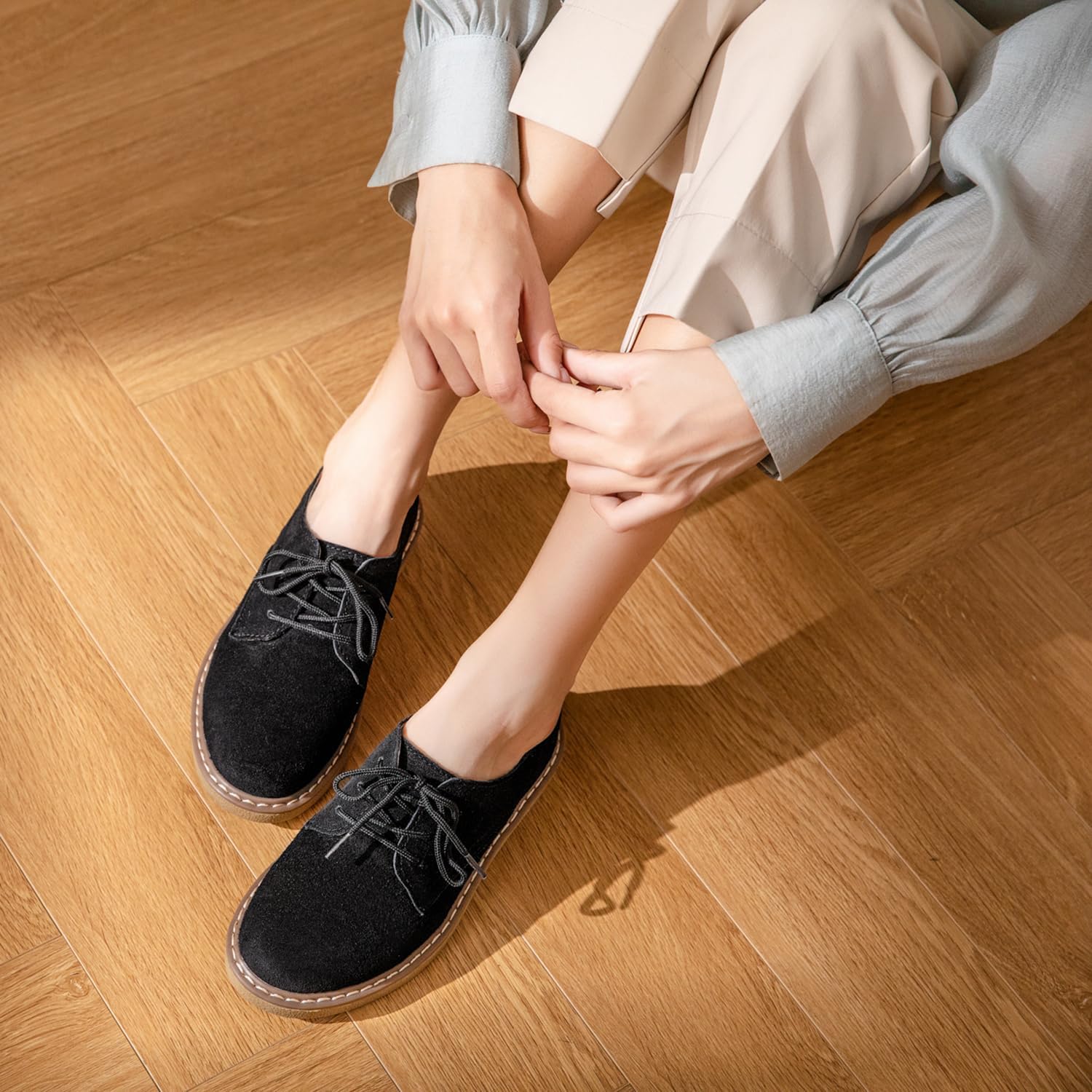 Veroders Women's Suede Oxford Shoes Classic Lace-Up Loafers Round Toe Comfortable Dress Business School Uniform Casual Flat - Image 6