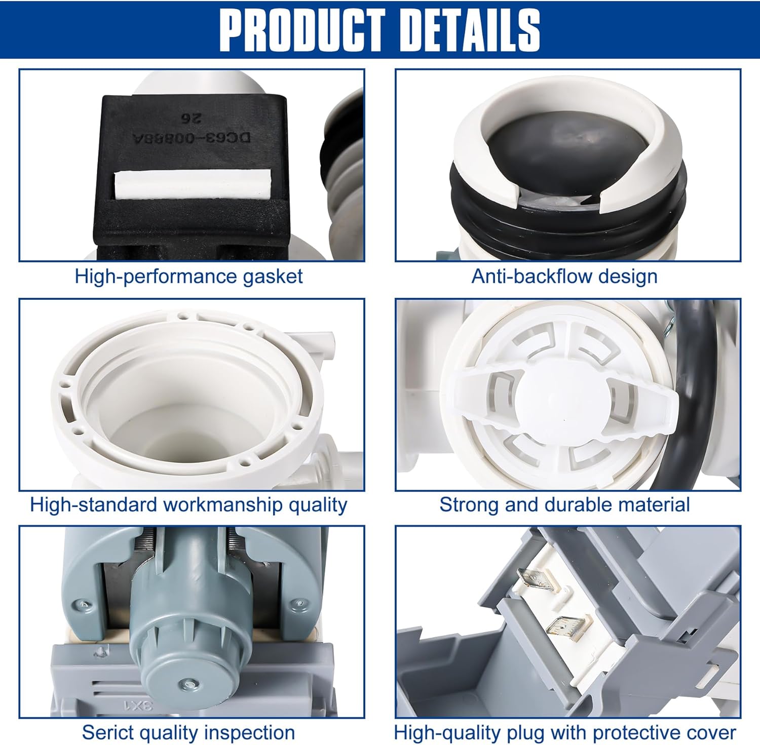 DC97-20621A Washer Drain Pump Assembly（OEM）Compatible with Samsung Washer Drain Pump Assembly Replace Number：DC97-17999N，DC31-00187A，AP6807020，PS12592830，EAP12592830，495963