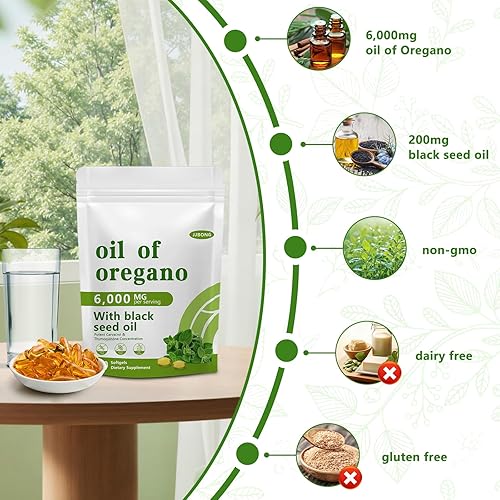 Miniatura 3 de Cápsulas blandas de aceite de orégano, 2 en 1 6000 mg de aceite de orégano con aceite de semilla negra de 200 mg, carvacrol de alta potencia y