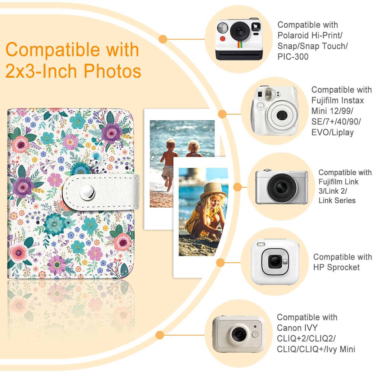 Album fotografico floreale primaverile estivo per film 5 x 7,6 cm, 56 tasche, mini album carino per Polaroid Fujifilm Instax Mini stampante istantanea, Kpop Photocard raccoglitore di