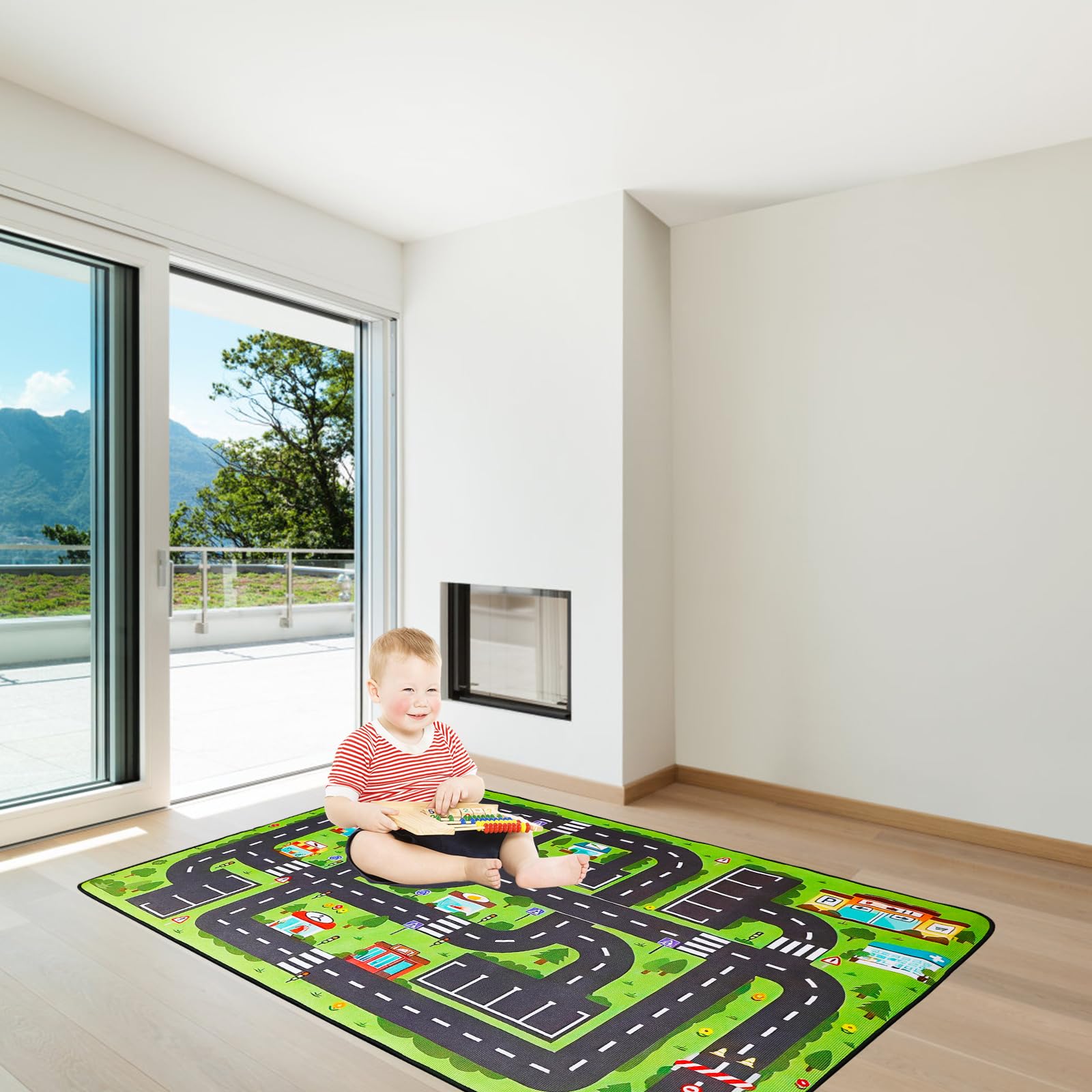 Bordeag Tappetino Da Gioco Per tappeto Bambini, 80 * 120 CM tappeto Stradale, Macchinine Bambini, Sala Giochi, Antiscivolo, Resistente