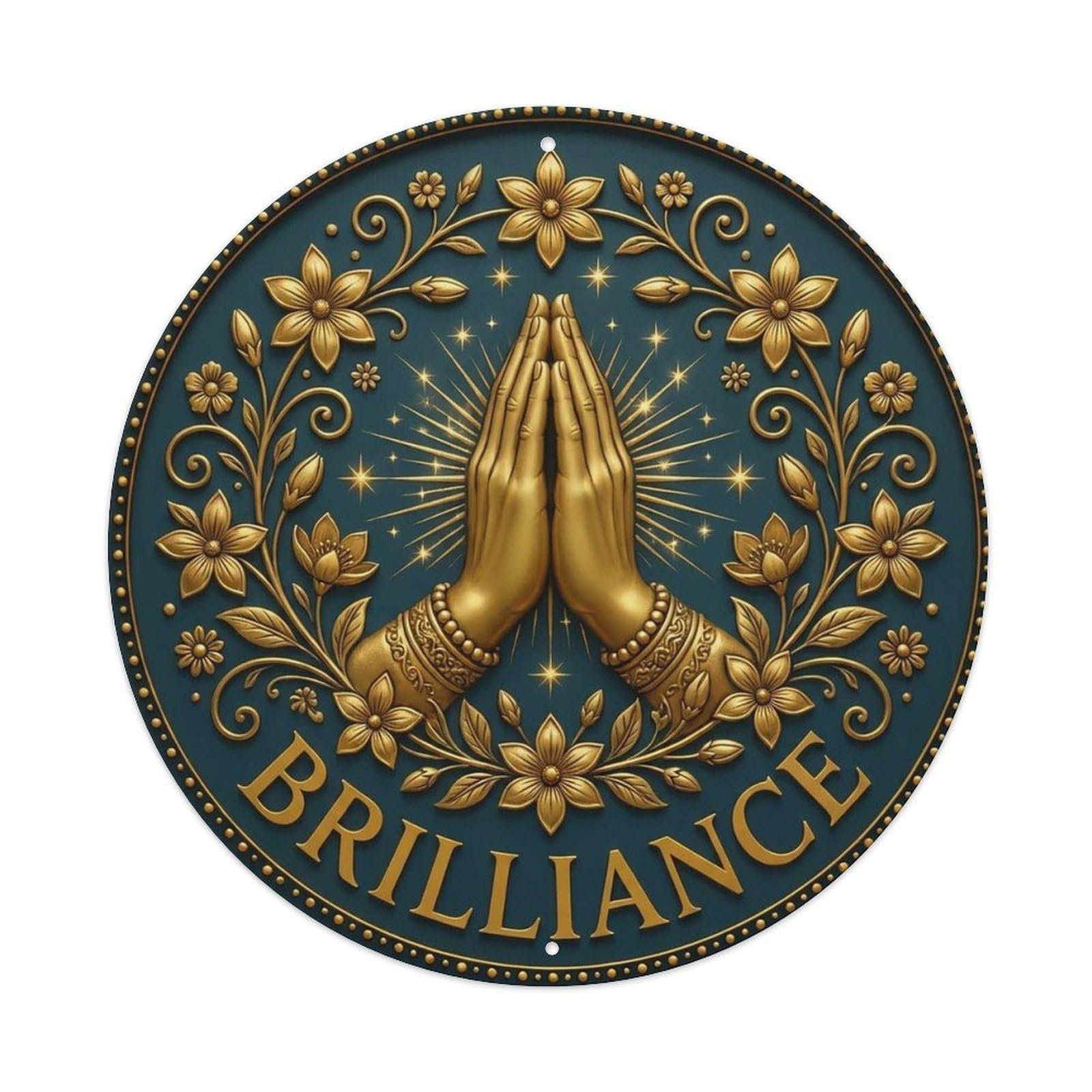 Vintage Namaste Praying Hands Brilliance Flower Zen Yoga Metal Tin Sign