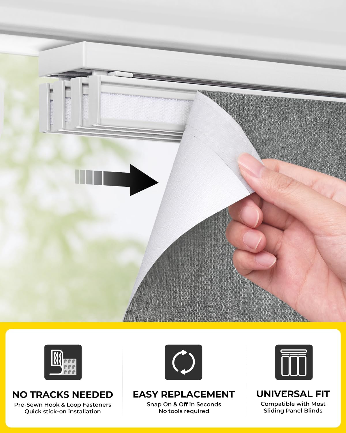 Panel Track Blinds Replacement Panels, 4 Pack 23" W x 96" H, Hook-and-Loop Attachment, Room Darkening Sliding Fabric Panels, Trim to Height for Patio Door & Room Divider