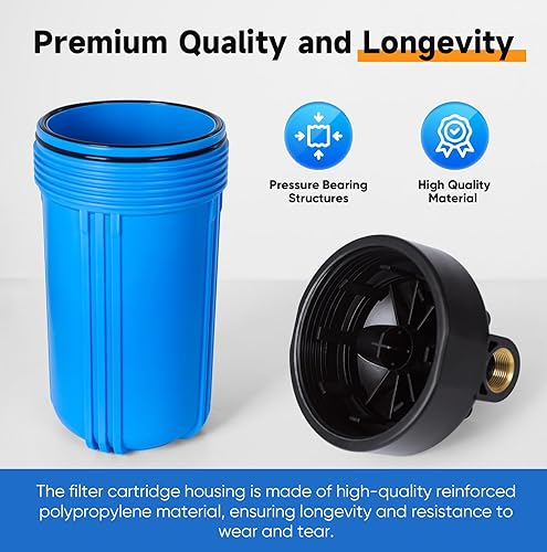 Miniatura 6 de PUREPLUS Sistema de filtración de agua de 2 etapas para toda la casa, reduce el cloro, el olor, los metales pesados, hierro, manganeso, carcasa de