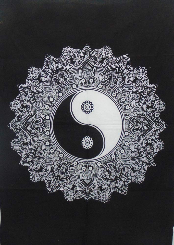 DRAVY HANDICRAFTS Tapestry Mandala Ying Yang Wall Hanging Tapestry Cotton Wall Hanging Poster (White, 40 X 30 Inches)