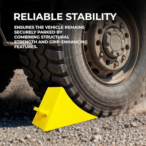 Berry Heavy Duty Wheel Chock with Handle | 45x 25CM Plastic Wheel Stop - Yellow | Portable Non-slip Parking Block | Honeycomb Tire Chock for Cars, Commercial Vehicles, Trucks (1 Pcs)