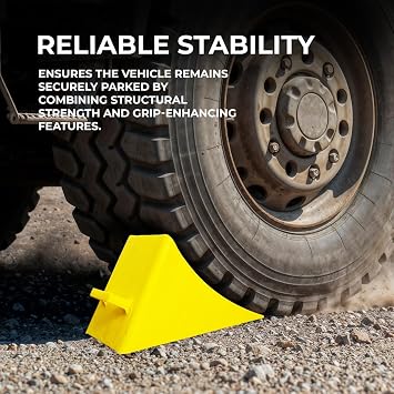 Berry Heavy Duty Wheel Chock with Handle | 45x 25CM Plastic Wheel Stop - Yellow | Portable Non-slip Parking Block | Honeycomb Tire Chock for Cars, Commercial Vehicles, Trucks (1 Pcs)