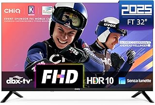 CHiQ LF32FT 32" Smart TV, Full HD, HDR10, Google TV OS, Dolby Audio & dbx-tv, Triple Tuner, Built-in Chromecast, Metallic Frameless Design