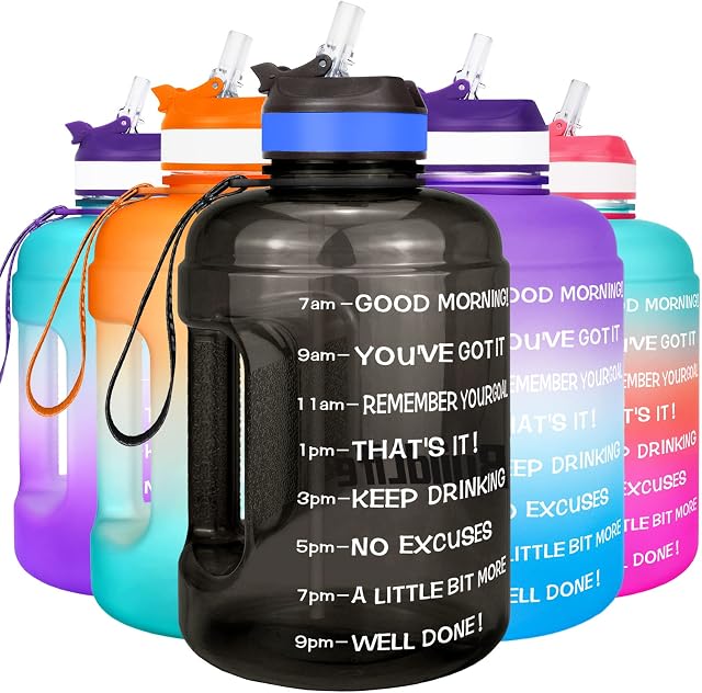 BuildLife Water Bottles with Straw - 2.2 Litre Gym Drinks Bottle Time Marked Daily Motivational Half Gallon Water Bottle for Fitness Sports Outdoor (2.2 Litre, Black)