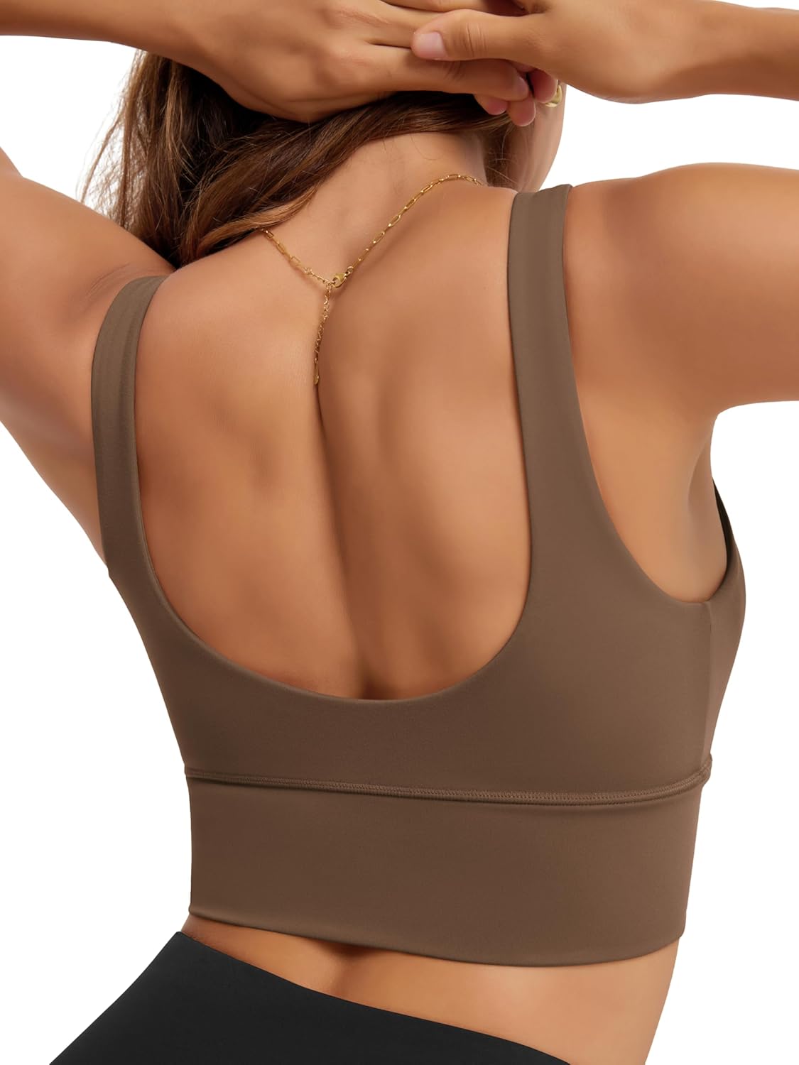 ODODOS Women's Longline U-Back Sports Bra V-Neck Padded Yoga Workout Wirefree Tank Top