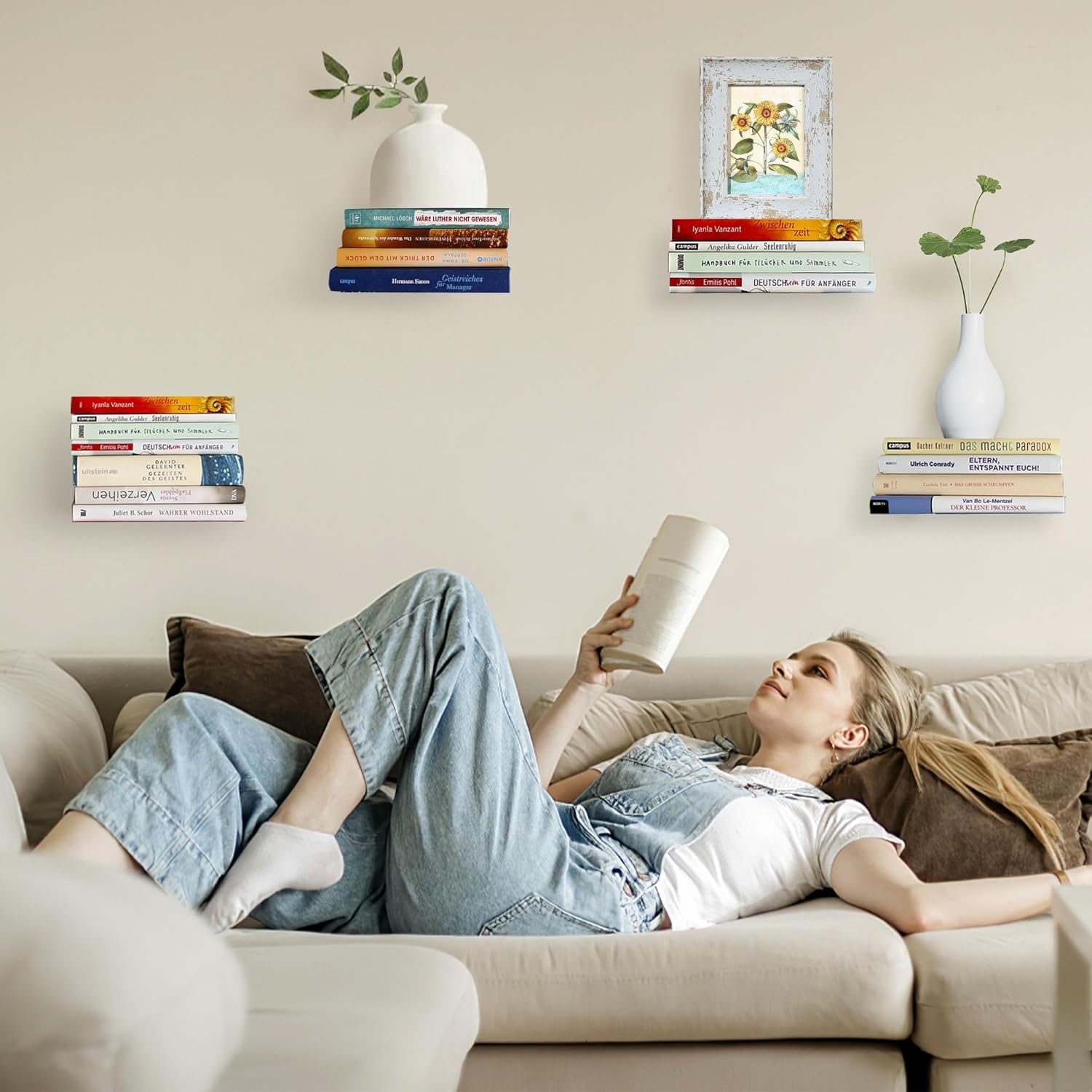 Weocar 4 Pack Invisible Floating Bookshelves, Wall Mounted