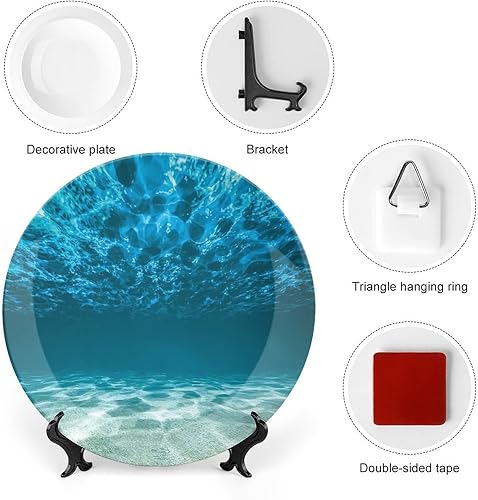 Miniatura 3 de XISUNYA Plato decorativo de porcelana de 6 pulgadas, plato de porcelana oceánica, superficie ondulada con fondo de grava, estampado de paisaje