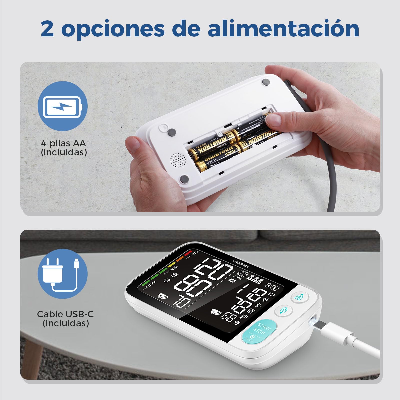CheckMe Tensiómetro de Brazo con Pantalla Grande para Resultados Comparables, Tensiómetro Bluetooth con Detección de Arritmias, También para Embarazadas y Diabéticos, 22-45cm