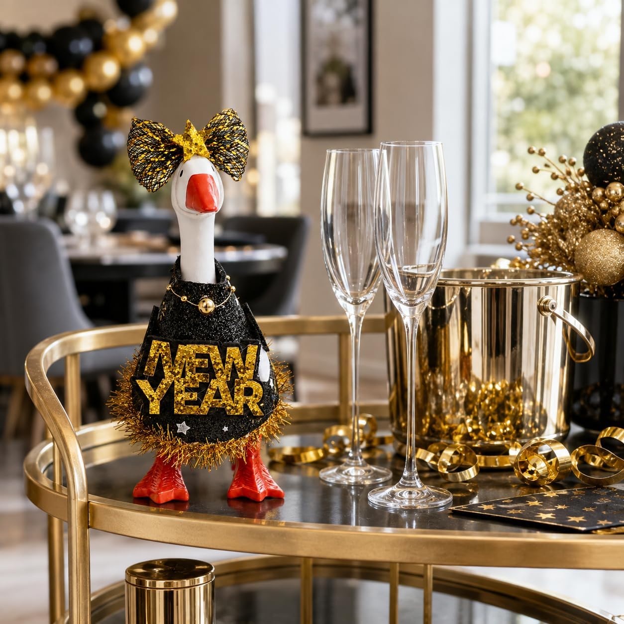 7 Inch Desk Goose Outfits, Mini Desktop Goose Accessories Set,Holiday Desk Goos Outfits (Happy New Year B) image 2