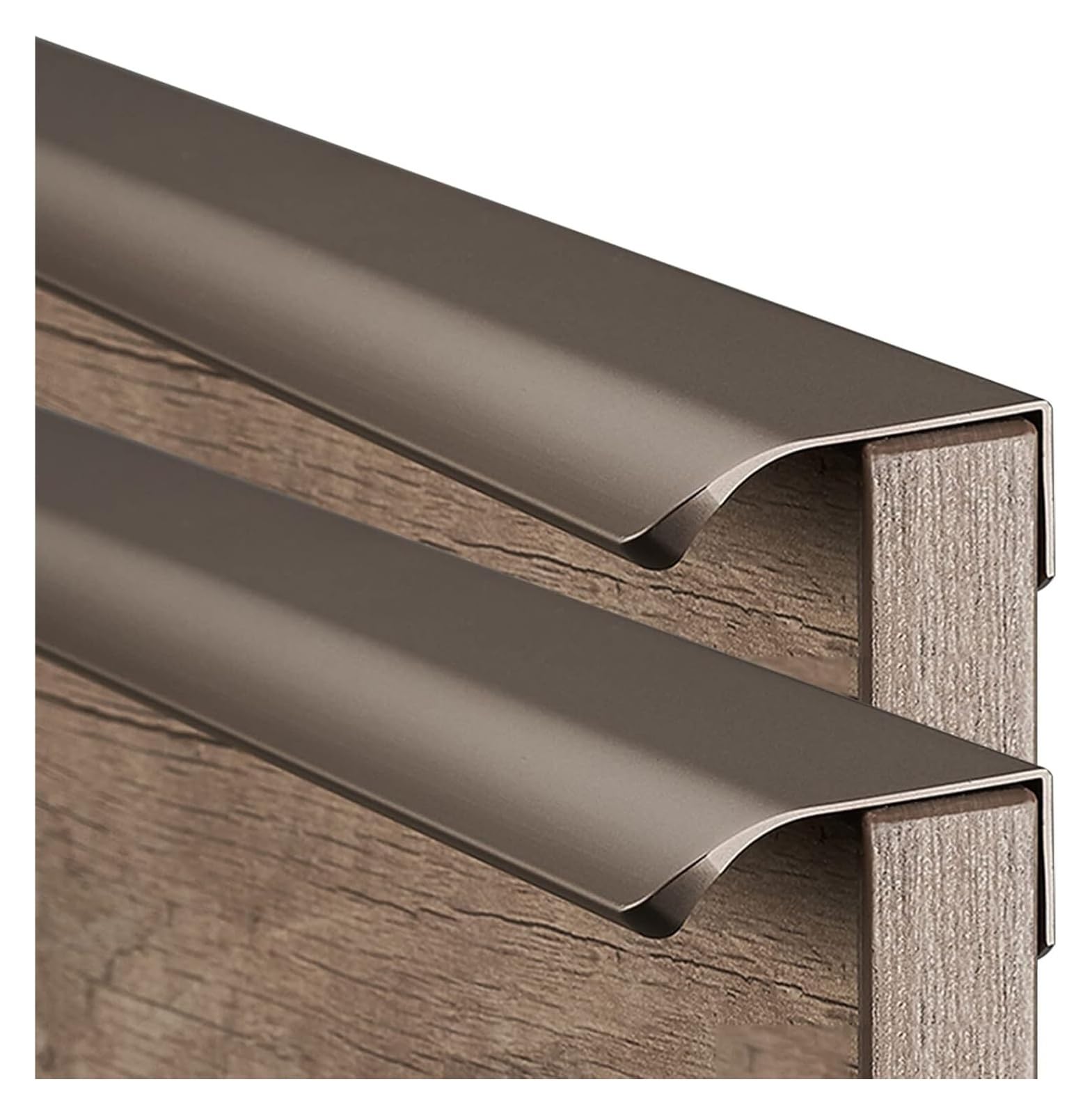 Versteckte Möbelgriffe, unsichtbare Möbelgriffe, 2 Stück, for Küchenschränke, lange Griffe for Kleiderschranktüren, Schubladengriffe aus Aluminiumlegierung, braun(Length 200mm)
