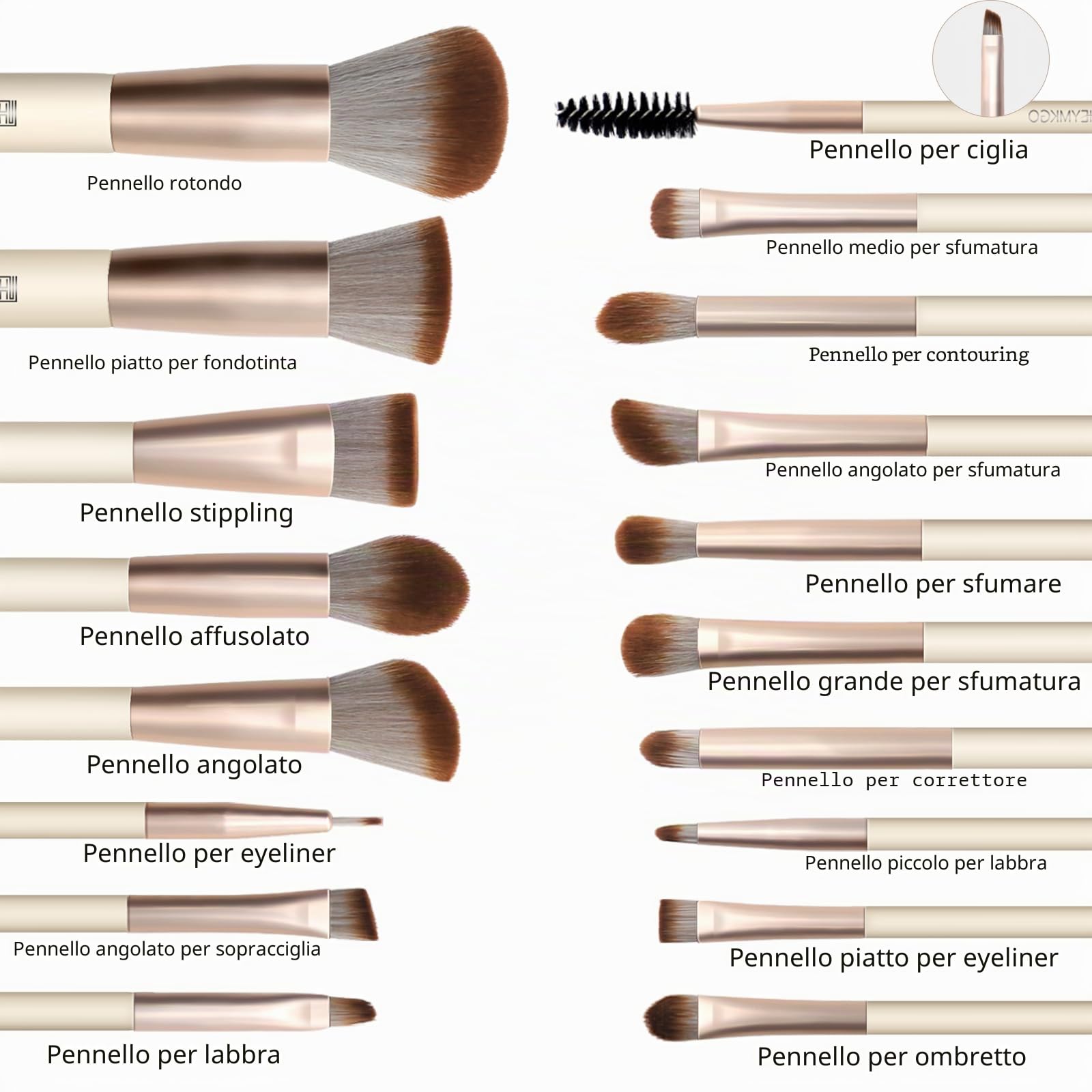 Pennelli Make Up HEYMKGO 18 pezzi pennelli per il trucco professionale con 2 soffietti per la polvere e borsa da viaggio, pennello sintetico premium per il fondotinta pennello per il viso e ombretto