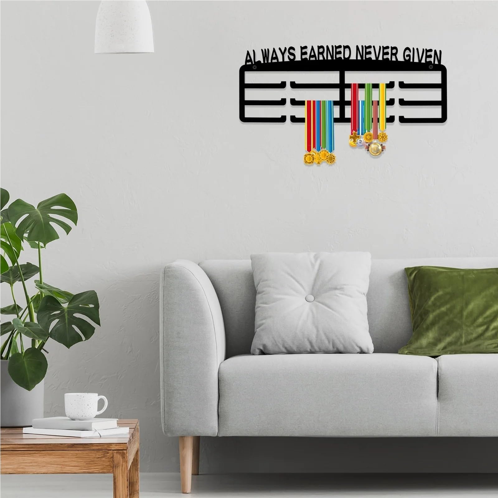 Colgador de exhibición de medallas, soporte de exhibición de medallas de metales montado en la pared con palabras inspiradoras, estante conmemorativo for sala de estar Para Exponer Medallas(Style 01)