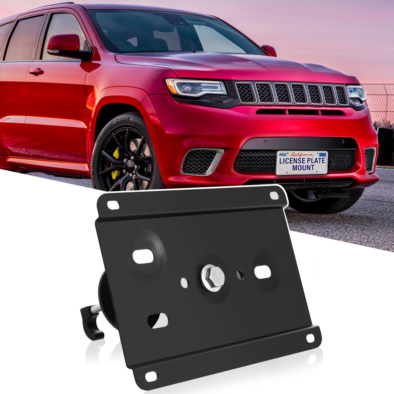 Front License Plate Bracket Compatible with 2008-up Challenger, 2011-up Charger, 2011-up Durango, 2011-up Grand Cherokee, No Drill Grille License Plate Holder, Car Tag Frame, with Adapter Kit
