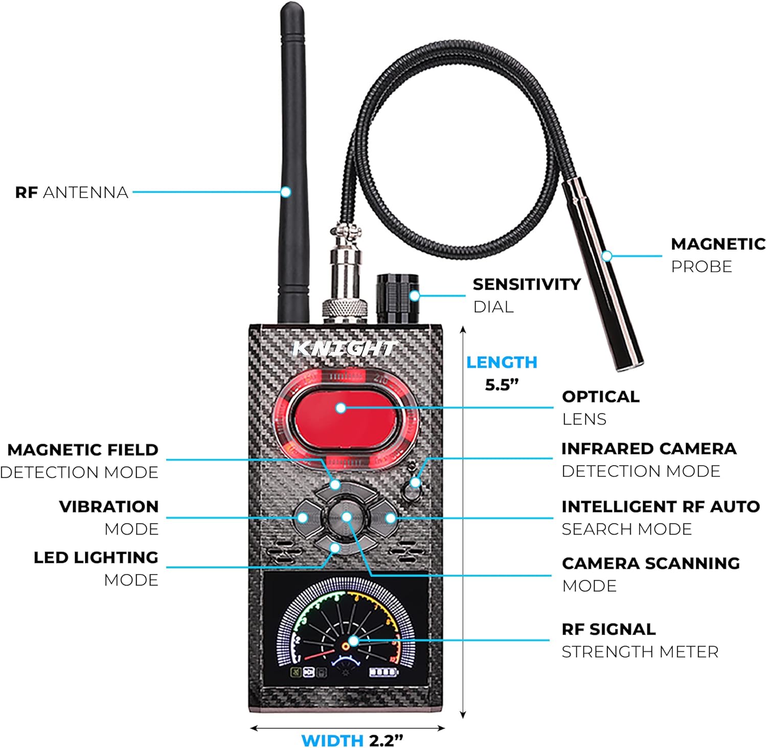 KT-8000 Premium Anti Spy Detector, Listening Device Detectors Hidden Camera Finder. Bug Detector GPS Detectors Bug Sweeper Hidden Cameras Detection De Camaras y Microfonos Ocultos Knight Electronics - Image 2
