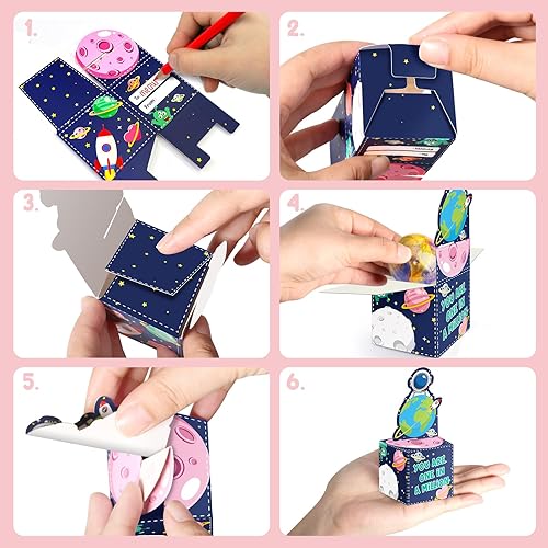 Miniatura 10 de SURCVIO Paquete de 28 regalos para el día de San Valentín para niños, slime de galaxia con caja de tarjetas de felicitación, juguete para aliviar el