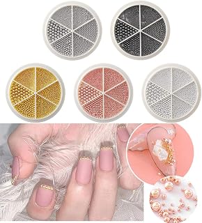 5 Boxes 6 Grids Nail Art Tiny Steel Caviar Beads 0.8-3mm Mixed Size 3D Design Rose Gold Silver Jewelry Manicure DIY Decoration Metal Bead Nail Stud
