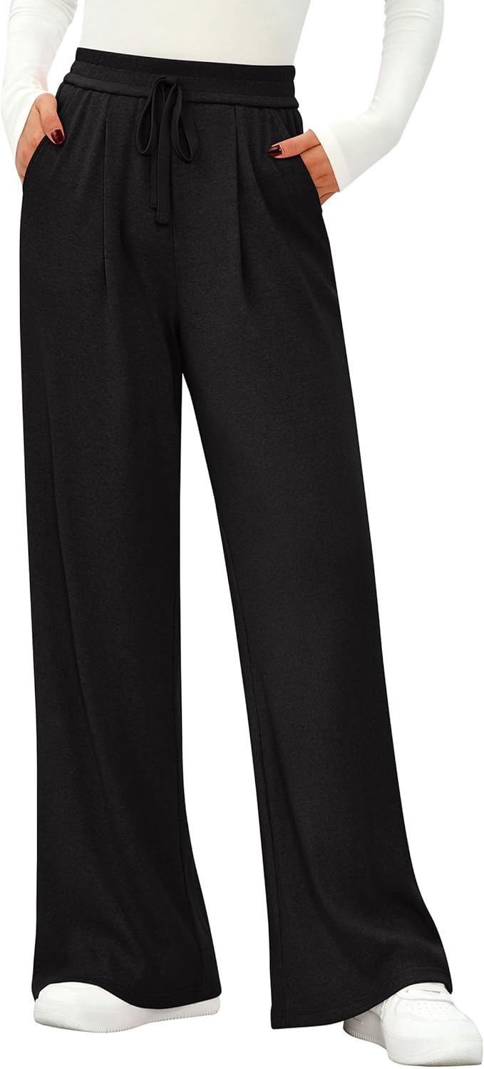 PRETTYGARDEN Women's Wide Leg Pants 2026 Fall Clothes Elastic High Waisted Knit Lounge Palazzo Pant Trousers with Pockets - Image 4