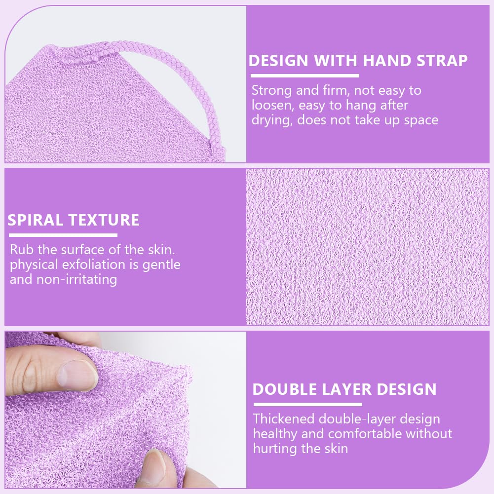 LOPHE Serviette Exfoliante Douche Longue pour le Dos,Gant de Toilette Exfoliant Double Face avec Poignées,Brosse Corps Extensible Nylon Séchage Rapide,Nettoyage en Profondeur Homme Femme,Violet