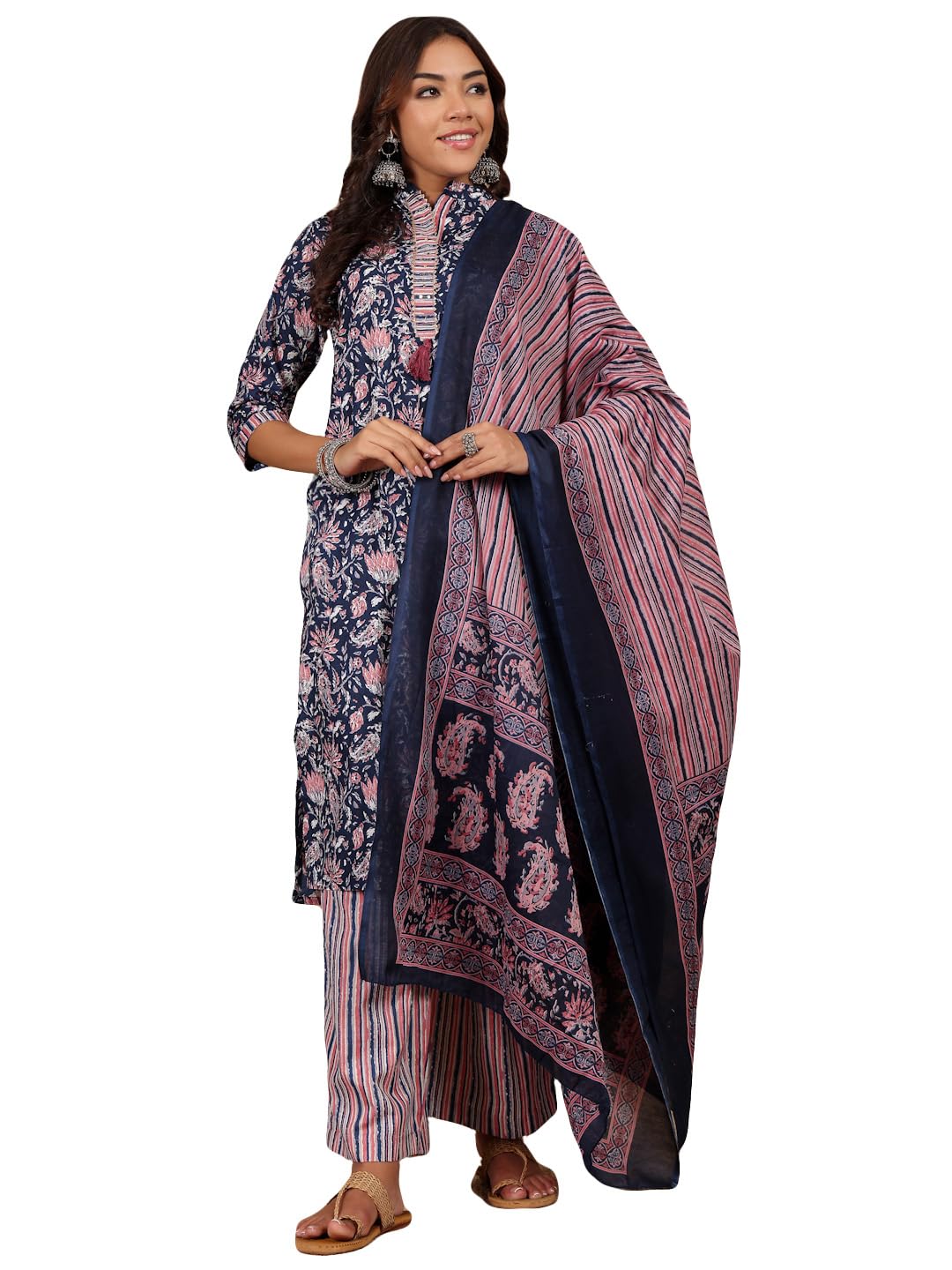 Kurta avec pantalon ample ensemble léger motif floral coton - 8