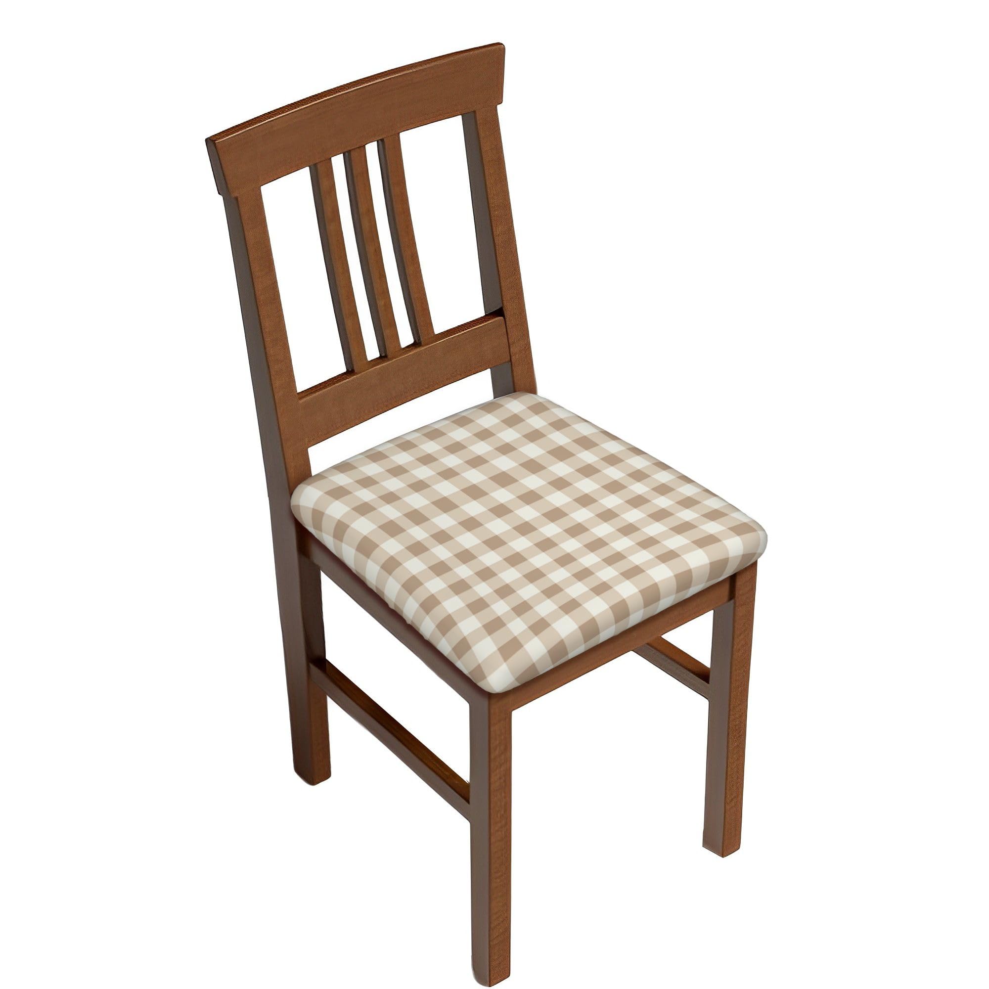 Dining Chair Seat Covers, Beige Gingham Chair Seat Protector Cushion Slipcovers Stretch Chair Seat Cushion Slipcovers Kitchen Chair Covers for Dining Room