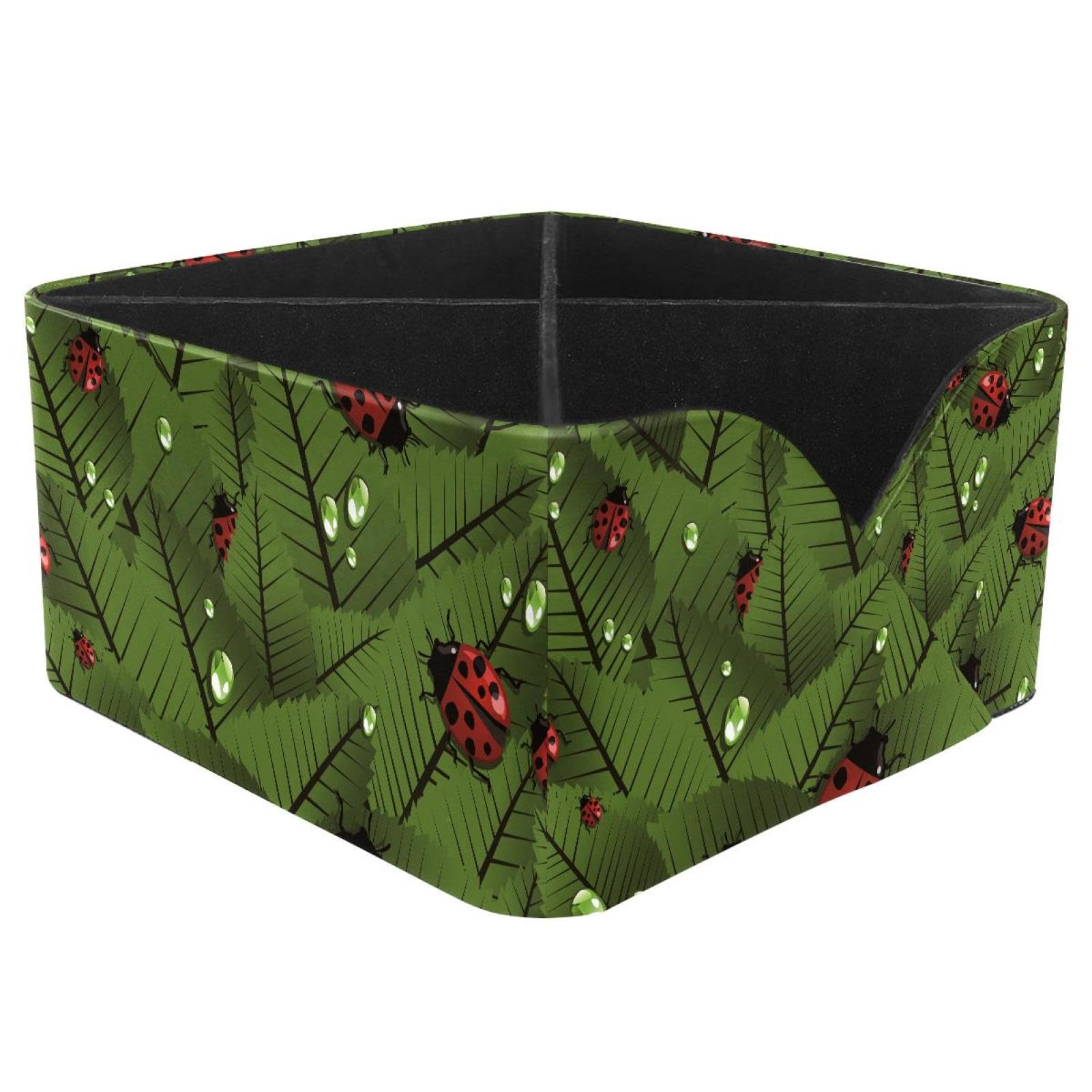 KengjuTesu Ladybug and Leaves Desktop Organizer Pen Holder, Rectangular Pencil Cup for Office, Study and Makeup Stations