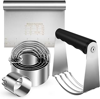 Stainless Steel Biscuit Cutter Set, Pastry Scraper and Dough Blender, Sturdy & Long-Lasting with Ergonomic Rubber Grip, Baking Dough Tools for Cooking Cookies and Donuts, Cakes, or Making Pancakes