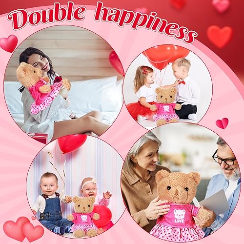 Miniatura 6 de MiniInflat Oso de peluche para el día de San Valentín de 10 pulgadas con ropa extraíble, oso de felpa suave, lindo oso de peluche, juguete de