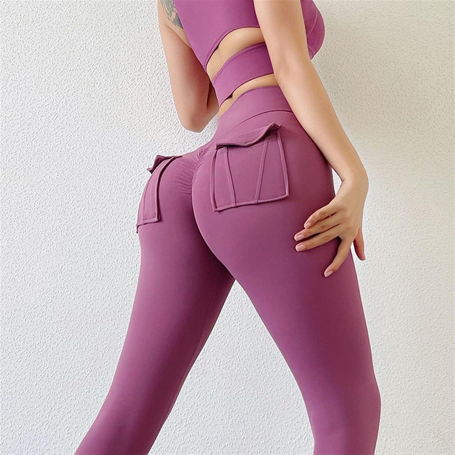 LSCZSLYH Winter Nude Sense High Waist Hip Lift Yoga Women Pocket Sports Tight Chrysanthemum Fitness Pants (Color : D, Size : S)