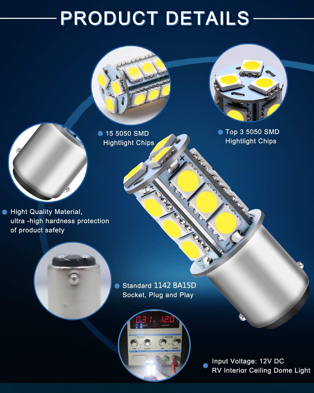 1076 LED Bulb for RV, 1004 BA15D White 1142 Led Bulb Replacement for 12V Camper Trailer Motorhome Boat Interior Light, 5050 18SMD Double Contact Bayonet,#90 Yard Landscape (10 Pack)