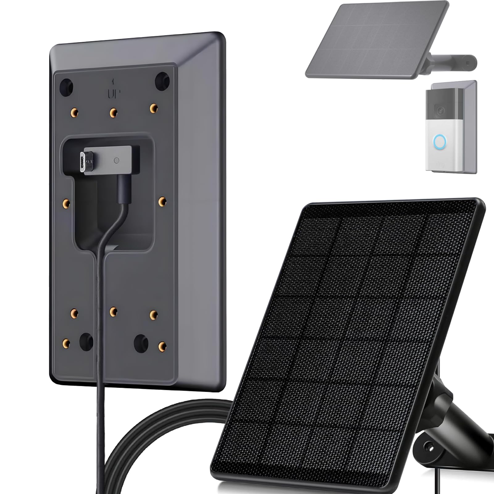 6W Solar Charger Compatible with Ring Video Doorbell (2020 Release), Micro USB Port Only, Not for USB-C or 2-Prong Ports, Waterproof Solar Panel for Continuous Power(2nd Gen-2020 Release)