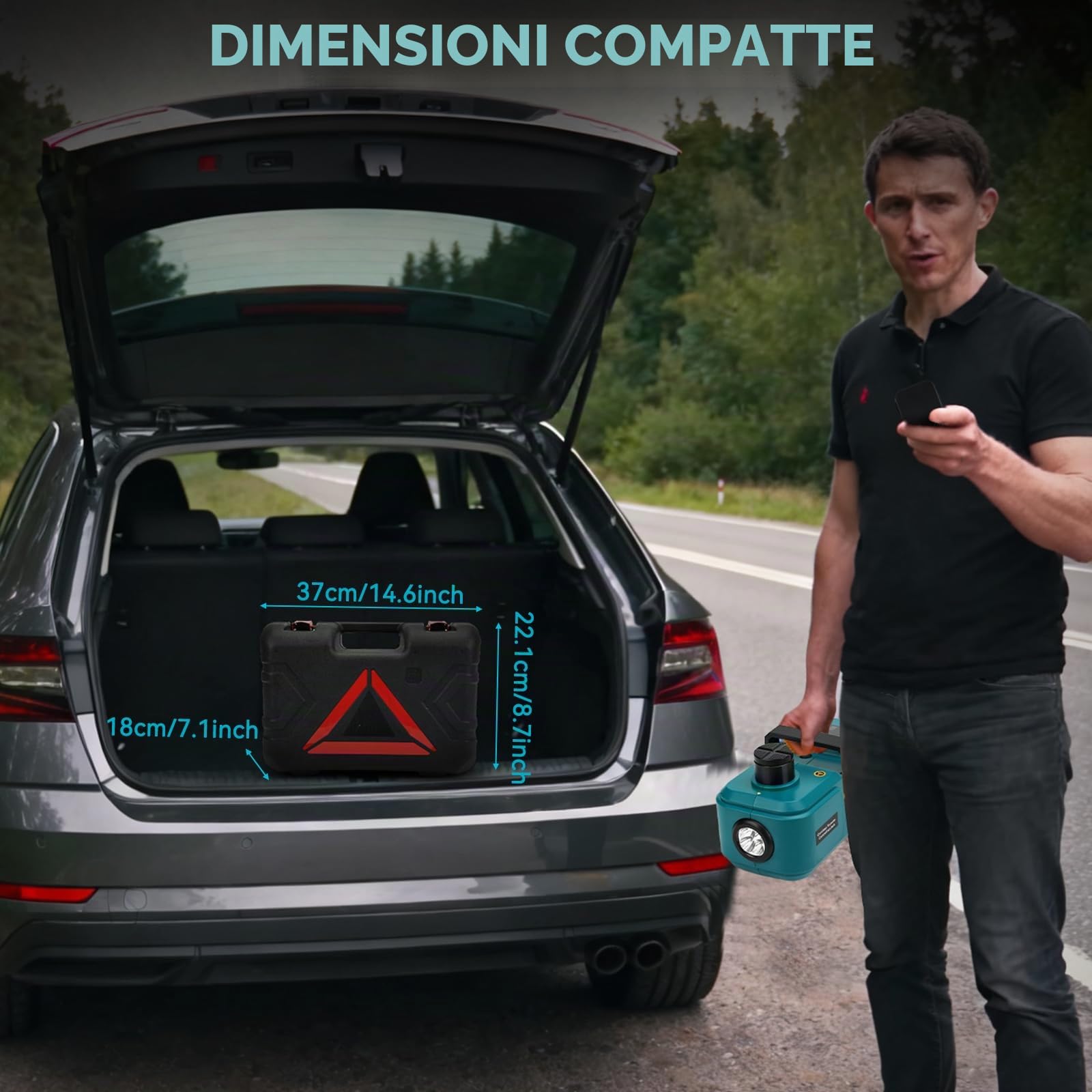 Cric elettrico da 5T compatibile con Makita 18V, cric idraulico a batteria con telecomando e illuminazione LED, per SUV, auto, camion, cambio pneumatici, altezza di sollevamento 15,5–45 cm (senza