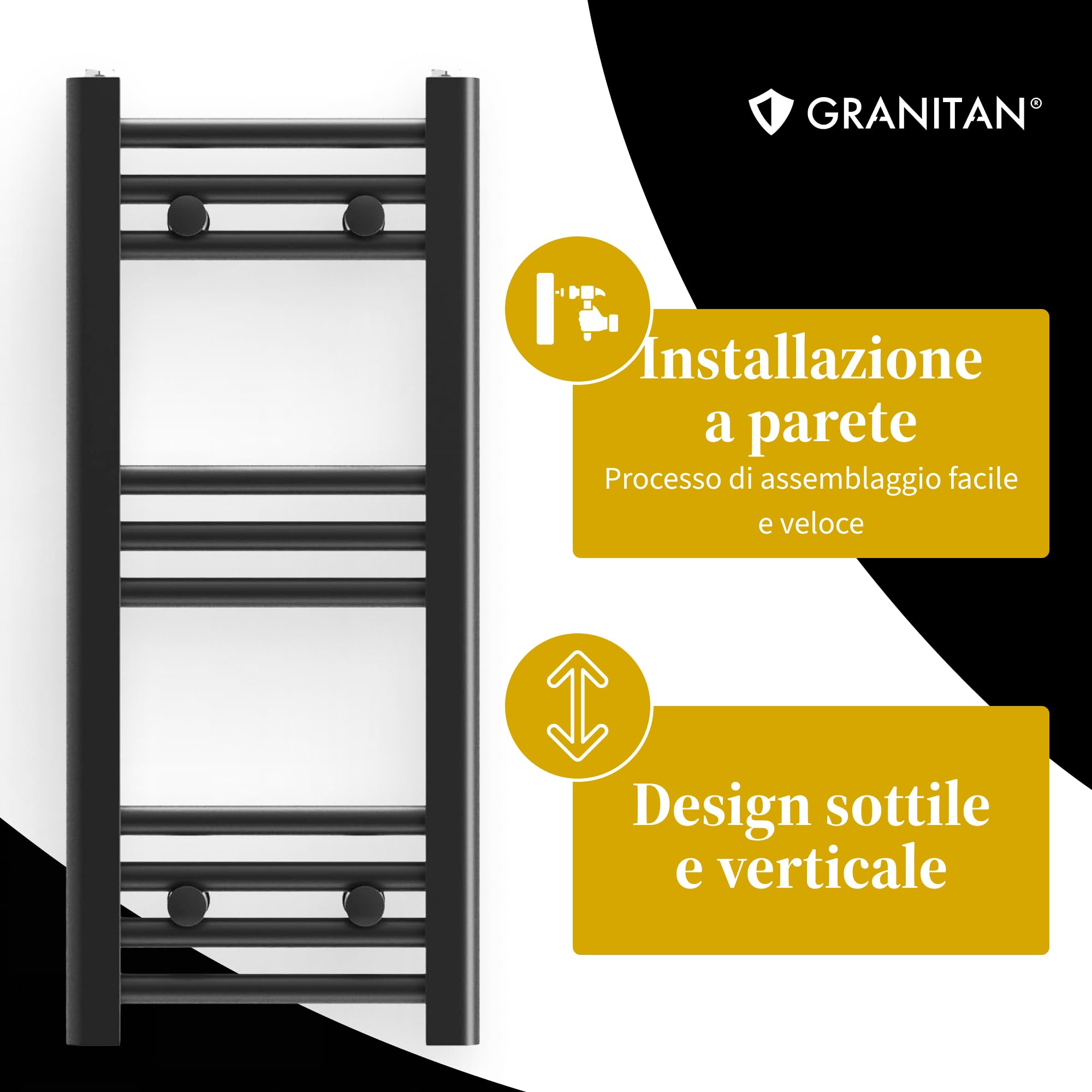Granitan Termoarredo Bagno 40x100 cm - 328W - Termo Arredo da Bagno - Termoarredo Idraulico - Termosifone da Parete - Bianco