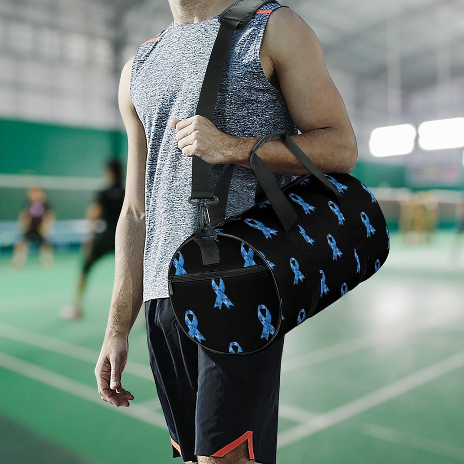Blue Awareness Ribbon Print Gym Sport Bag Travel Duffel Bags Weekender Carry on Tote Bags for Women Men