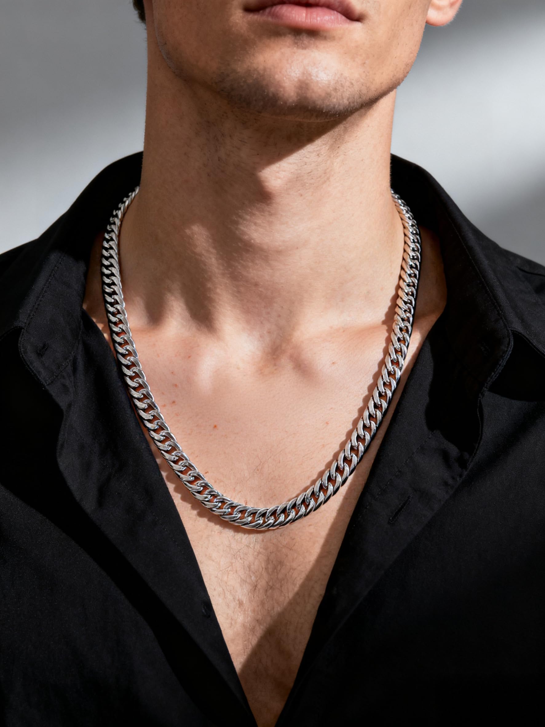 FindChic Collar de Cadena Cubana Acero Inoxidable, Cadena Plateado/Dorado/Negro 3mm/6mm/9mm/12mm de Ancho 46-76cm de Longitud, Regalos para Hombre Chico Amigos Novio con Caja de Regalo