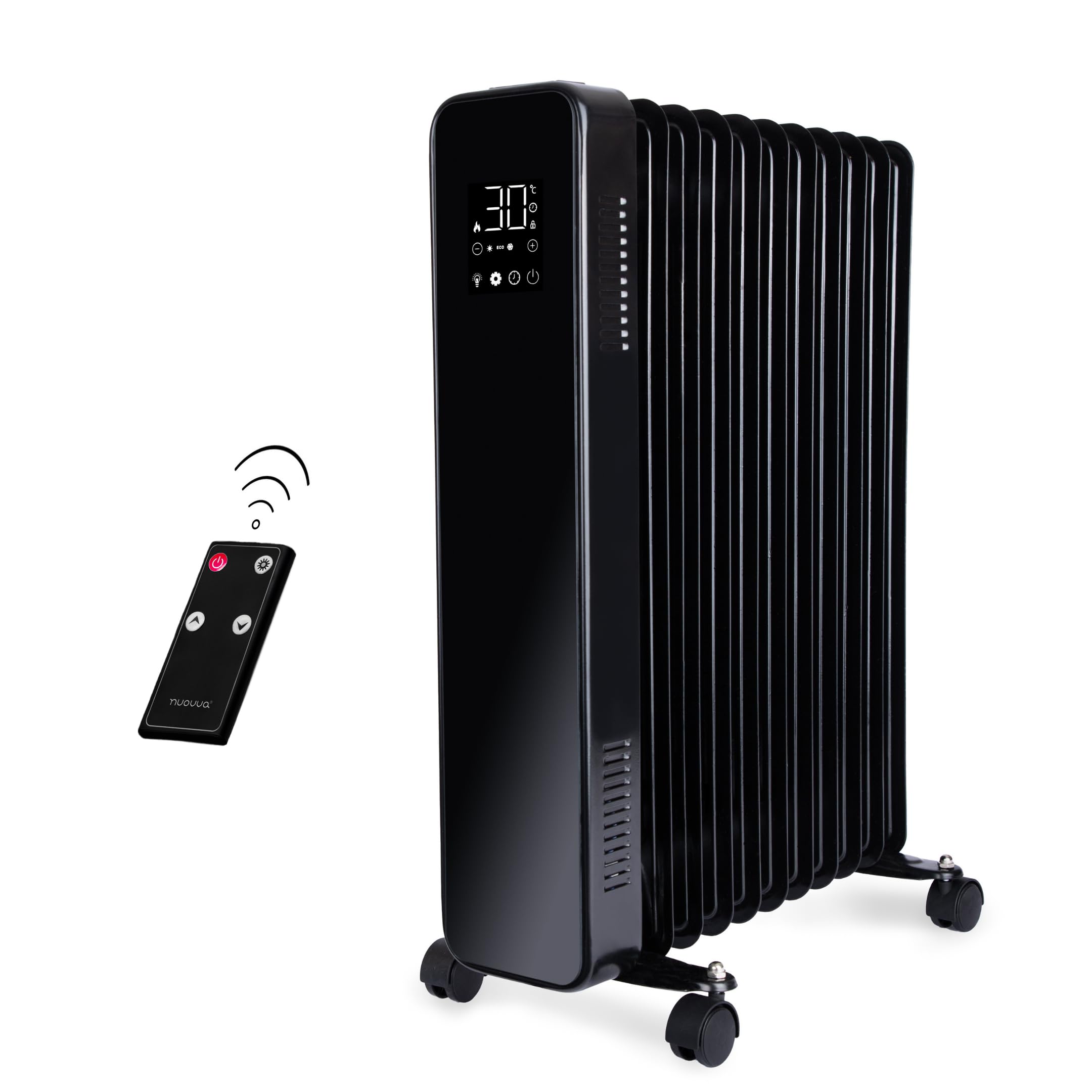 Oil Filled Radiator Free Standing – Electric Heater Energy Efficient – 11 Fin, 2500W, Black Portable Heater – Touch Screen Electric Radiator with Remote Control– by Nuovva