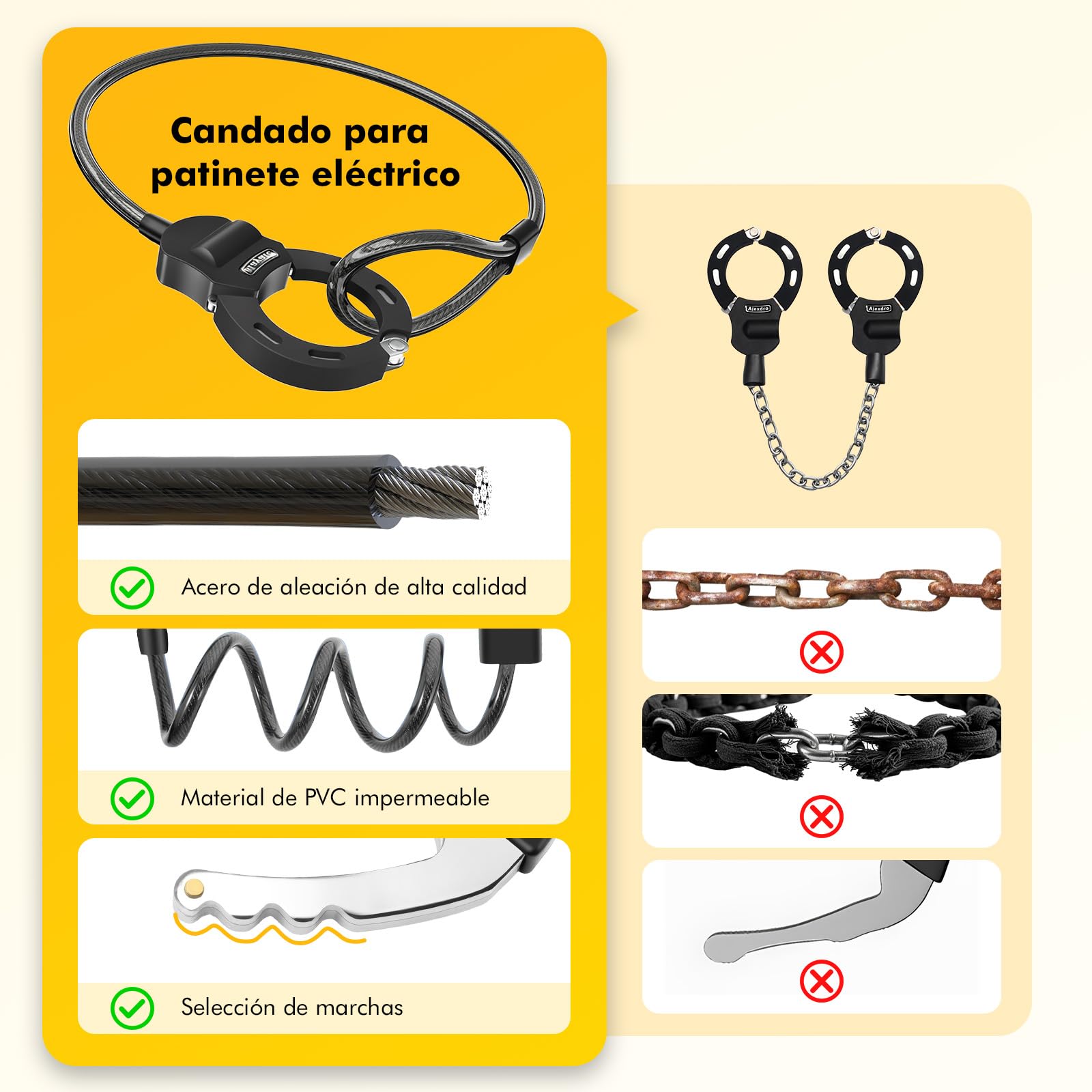 Candado Bicicleta Antirrobo, iWarmbase Candado Patinete Electrico, 120 cm/14 mm para Bicicletas Eléctricas, Antirrobo Para Bici, para Scooters/Patinete Eléctricas/Bicicletas