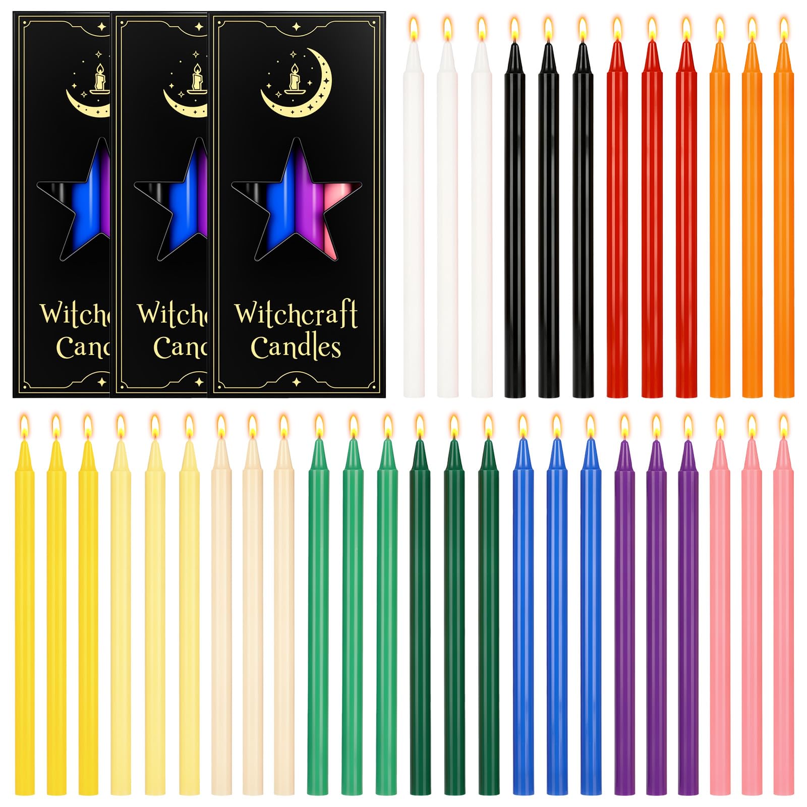 RUCUDIM Spell Candles, 36 Pcs Coloured Candles, 6.3" Tall Taper Candles