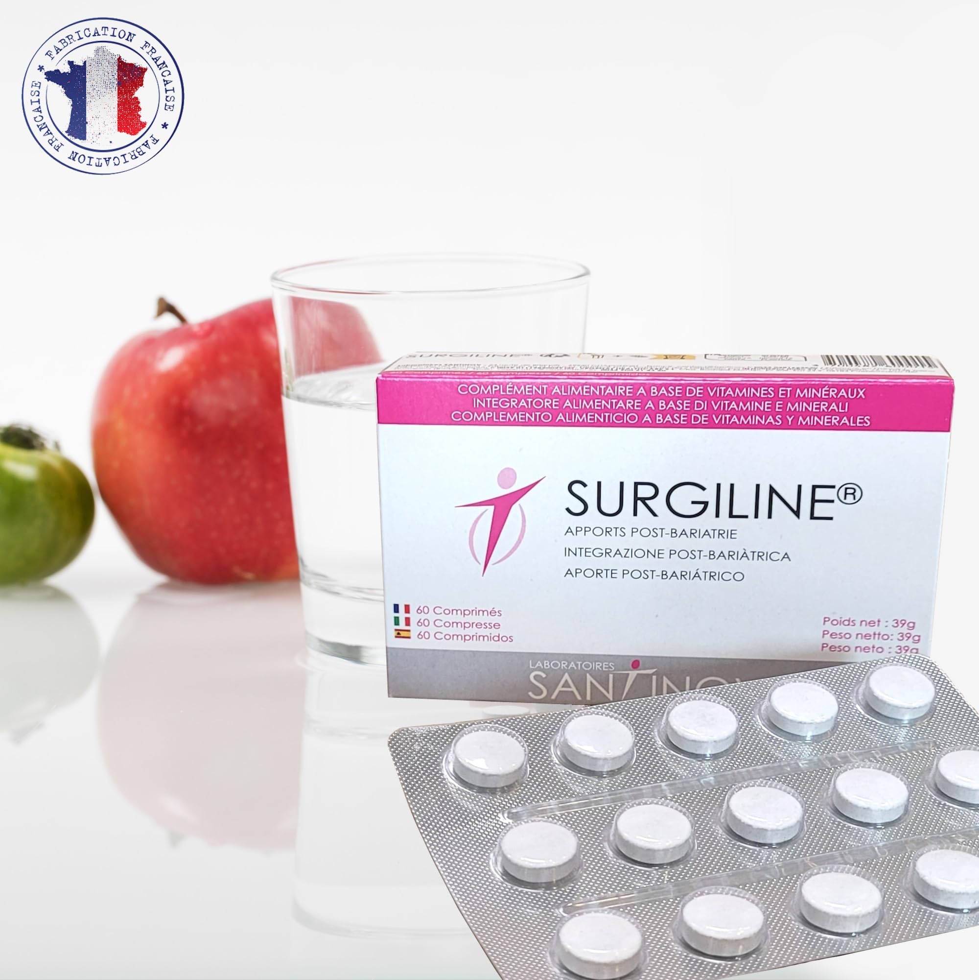 SANTINOV - SURGILINE - Comprimés Post Bariatrie - Sleeve Gastrectomie, by-pass, anneau gastrique - 2 complémentations en une : vitamines et minéraux + magnésium