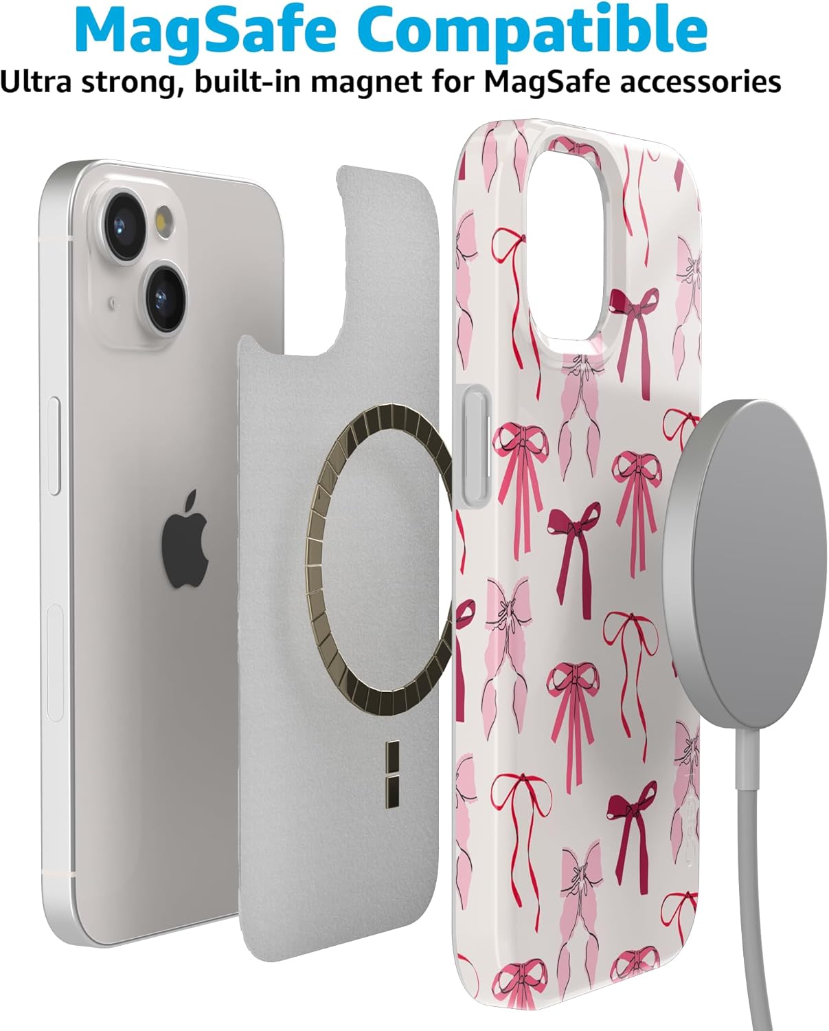 Casely iPhone 15 Case | Lover Girlie | Pink Bows | Compatible with MagSafe | Classic Ultra Slim Design