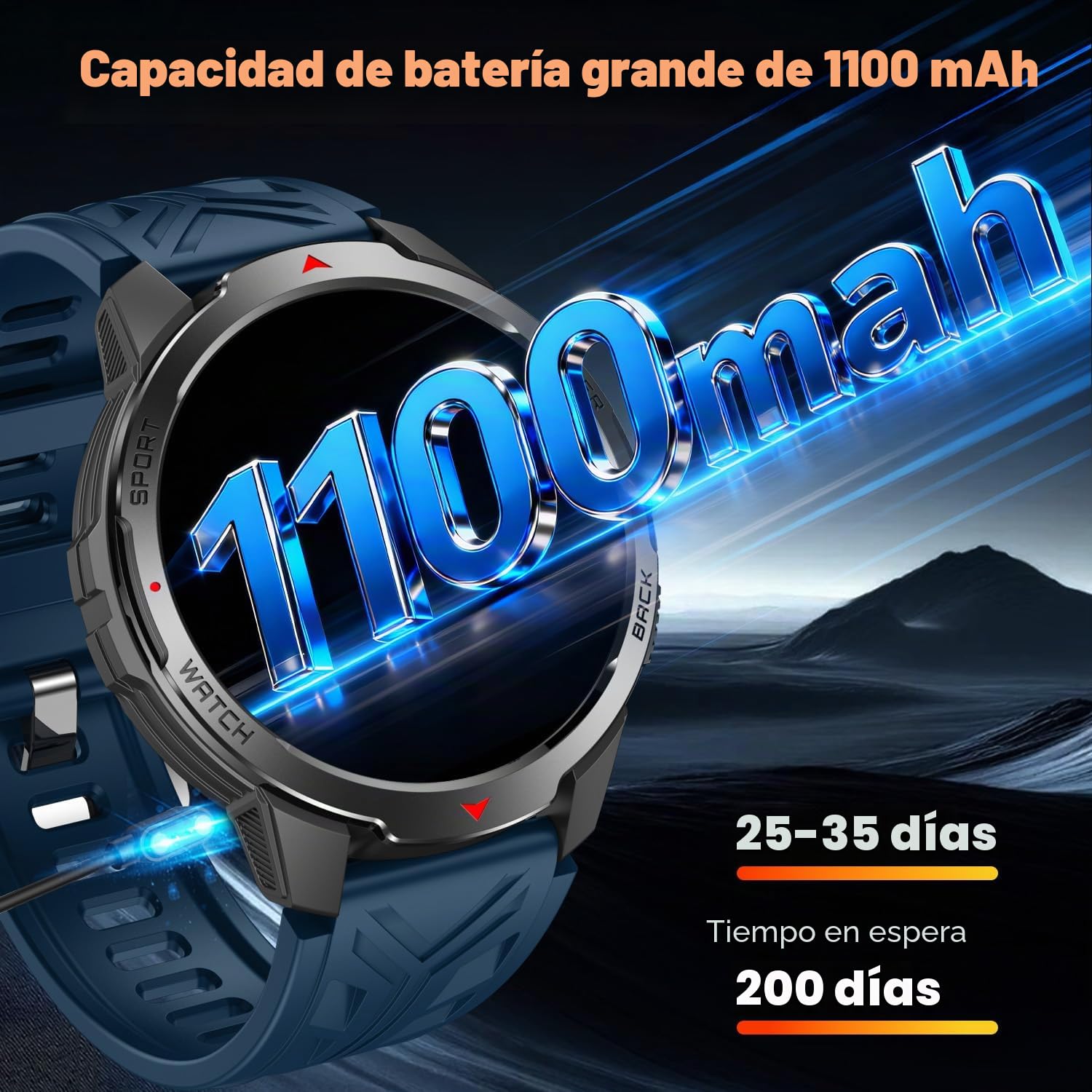 Reloj Inteligente Hombre Smartwatch con Llamada ：1.8" TFT Bluetooth Smart Watch con Linterna LED Brújula 1100mAh 3ATM Impermeable 120+Modos Deportivos Frecuencia Cardíaca SpO2 Sueño para iOS Android